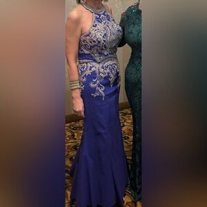 Elegant Blue and Gold Women's Dress